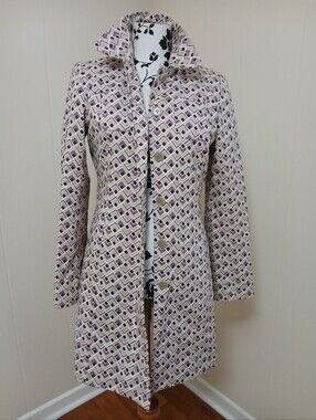 LOFT Patterned Purple & Cream Long Coat